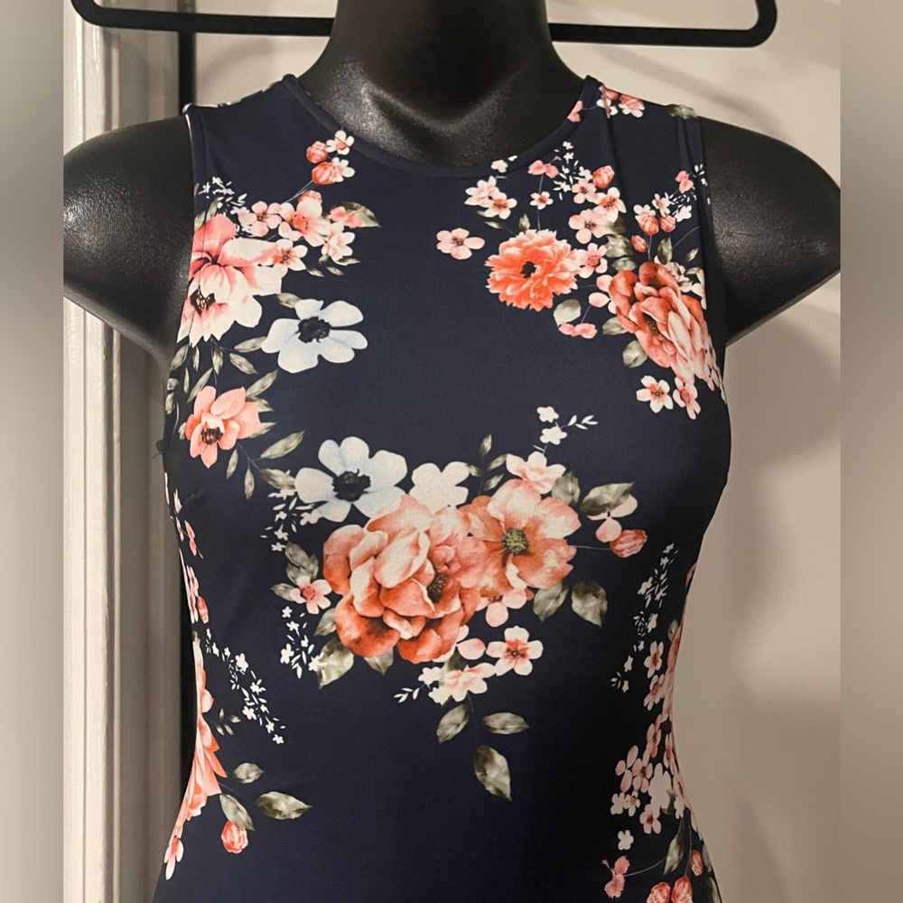 Floral Print Navy Dress, Size Small - Picture 2 of 10